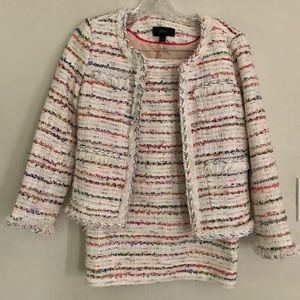 Jcrew new cream & rainbow tweed fringe skirt suit.